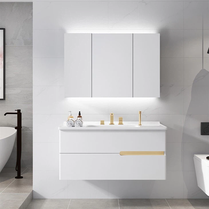 Vanity phòng tắm nổi với chậu gốm
